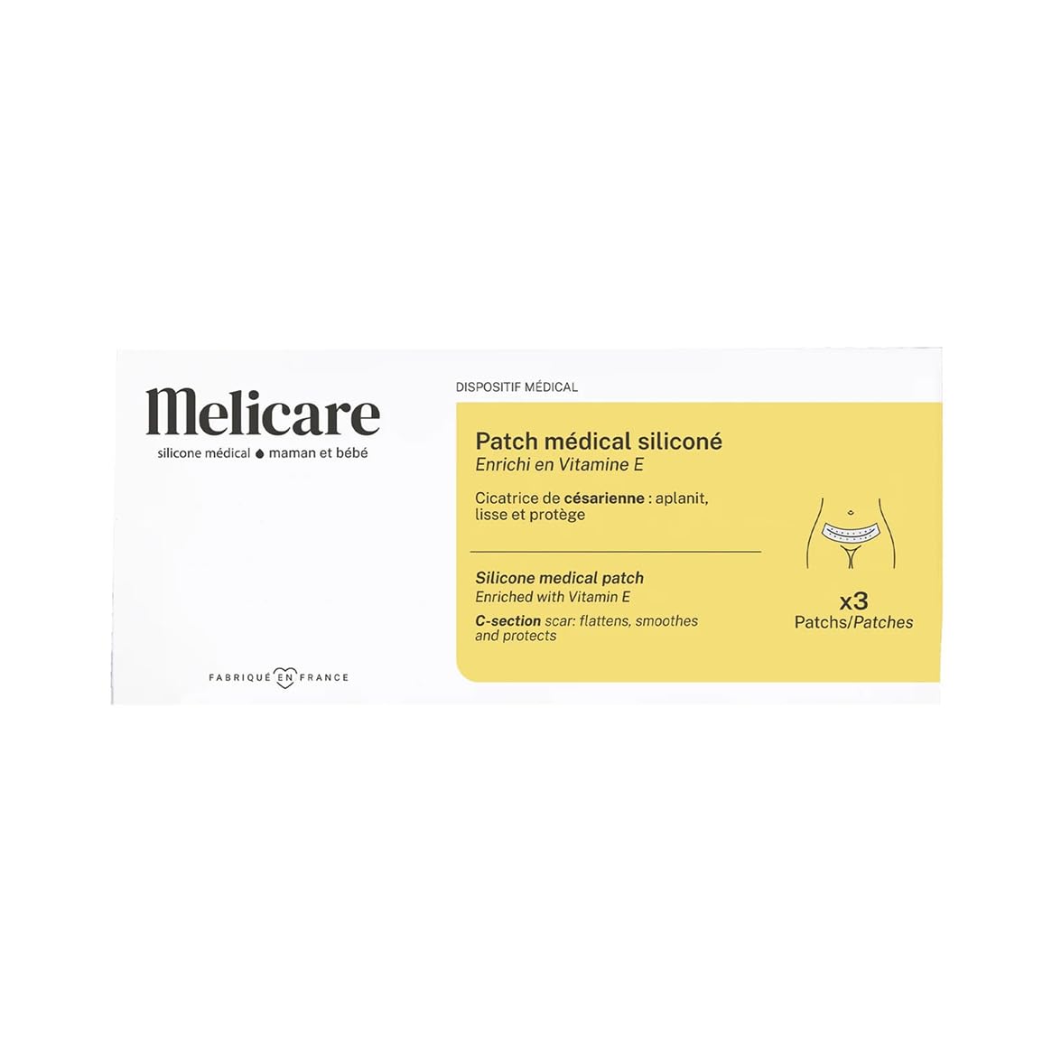 Melicare Patch Médical Siliconé Enrichi en Vitamine E x3 4x22cm