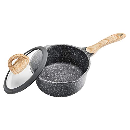 Jeetee 8 Inch/2.2 Quart Nonstick Saucepan Stone Coating Milk Pan with Silicone Rim