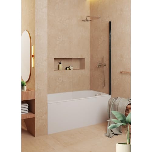 SoulBath Mampara de bañera Frontal Panel Fijo - Transparente - Cristal Templado 8 mm Antical - Perfil Negro - Incluye Brazo sujeción - Ancho 100 cm - Alto 150 cm