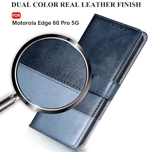 Image of TheGiftKart Flip Back Cover Case for Motorola Moto Edge 60 Pro 5G | Dual-Color Leather Finish | Inbuilt Stand & Pockets | Wallet Style Flip Cover for Moto Edge 60 Pro 5G (Faux Leather, Blue & Sky)