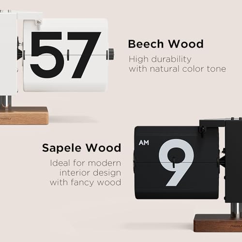 image for mooas Classic Modern Wood Big Flip Desk Clock (White), Retro Vintage A
