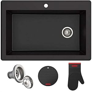 KRAUS Forteza 33-inch Drop In/Undermount Single Bowl Granite Kitchen Sink in Black, KGD-54BLACK