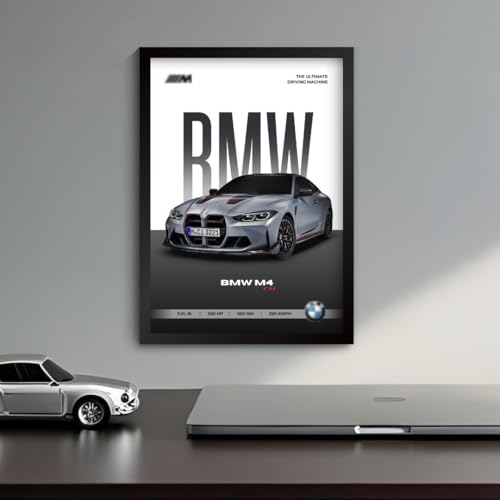 Image of BMW M4 Poster | Framed A4 Sized (31 x 23 cm) | Car Posters for Wall, Gift for Boys | Supercar Frames | BMW Poster M4 Sportscar Frame | Car Posters for Wall, Bedroom, Hostel, Study Room (F 001)