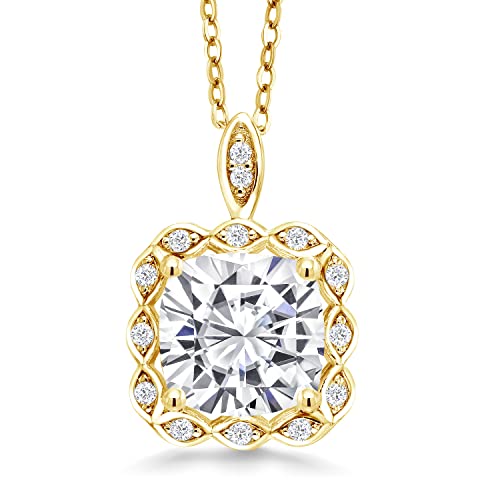 Gem Stone King 18K Yellow Gold Plated Silver Personalized and Customized 8MM Cushion Cut Birthstone Pendant Necklace For Women with 18 Inch Chain