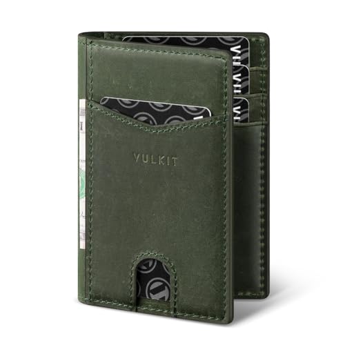 VULKIT Credit Card Holder RFID Blocking Slim Genuine Leather Wallet Anti Scan Bank Card Holder Quick Access with 10 Slots