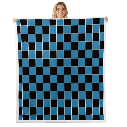 Image of Erosebridal Plaid Sherpa Blanket Navy Blue Black Checkerboard Fuzzy Plush Throw Geometric Checkered Fleece Blanket for Kids Boys Girls,Aesthetic Grids Decor for Bed Couch 40 inchx50 inch
