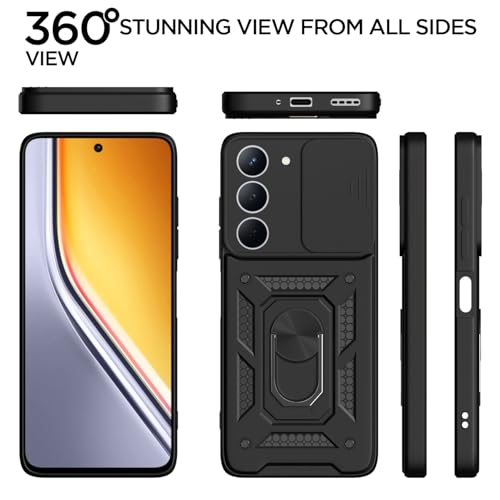 Image of Outlouders Back Cover for Realme P3x 5G | D10 Tough Armor 360 Protection Case with Sliding Camera Shield & Ring Holder Stand Bumper Case (Black)