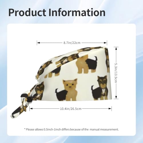 Image of Cute Pug Dog Print Working Cap Scrub Cap with Sweatband,Adjustable Fashion Bandage Tie Back Hat Headwear for Women Men