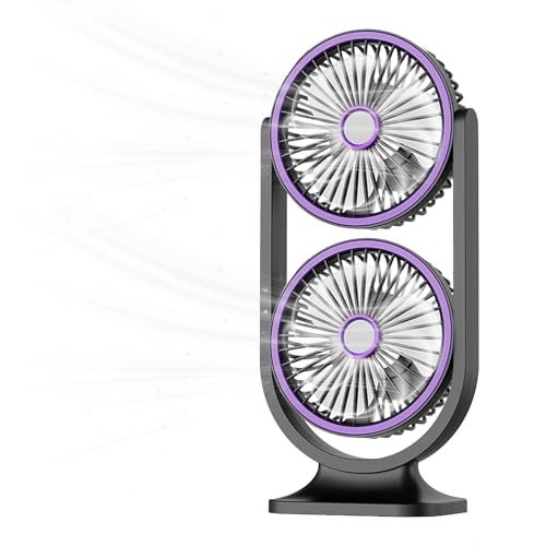 Sinmaklin Desk Fan, Portable USB Rechargeable Fans with 5 Speeds Options and Adjustable Night Light, Dual Fan 360° flip, Cooling and Quiet Desktop Fans for Bedroom/Office/Home/Camp - Gery