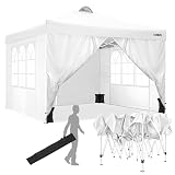 Tooluck Faltpavillon Pavillon 3x3 Wasserdicht mit 4 Seitenteilen UV Schutz 50+ Partyzelt Gartenpavillon Faltbar mit 4 Seitenwänden(3x3m mit Entlüftung, 4 Sandsack, Weiß)
