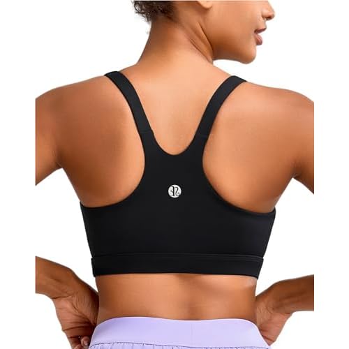 RUNNING GIRL Sports Bra for Women High Support, Molded Cup High Impact Sports Bras for Women with Sewn in Pads Black Large