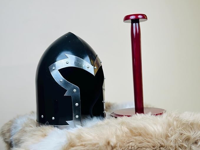 Armor Medieval Knight Crusader Barbuta Helmet, 18 Gauge Steel, Black, Cosplay Costume