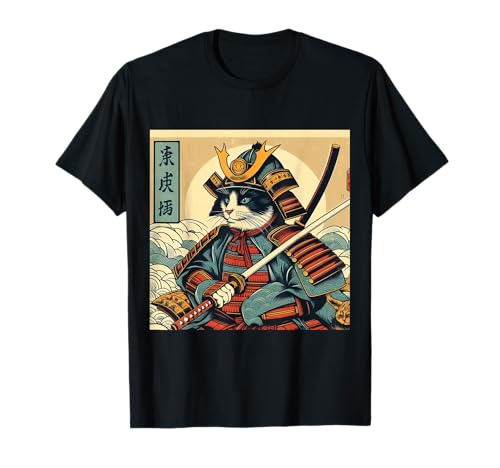 Samurai Cat Vintage Warrior Art Graphic Cat Art T-Shirt