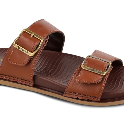 Image of WALKAROO Men's Fashion Sandals with Cushion Sole, Dual Straps with Buckles and Lightweight - WE1363 (Brown, UK Footwear Size System, Adult, Men, Numeric, Medium, 6)