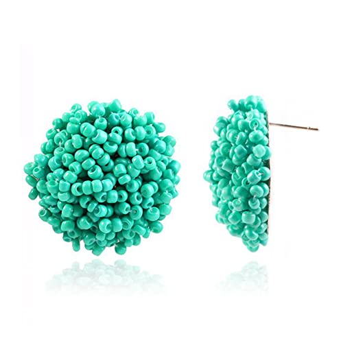 Wiipu 12 Pairs Seed Beaded Stud Earrings Resin Bead Earrings For Women Bohemian Statement Cluster Rainbow Seed Beads Big Round Earrings #TOP1