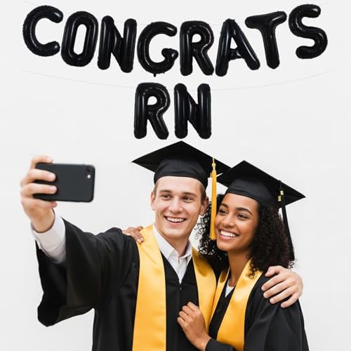 Image of TONIFUL 2026 Nurse Graduation Decorations Black Congrats RN 2026 Balloons 16 Inch RN 2026 Banner Class of 2026 RegisteBlack Nurse Balloons Decorations 2026 Nursing Graduation Party Supplies