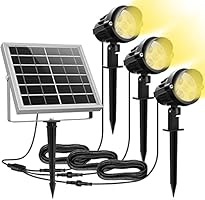 MEIKEE Solar Gartenleuchte 3 Stück mit Erdspieß Solarleuchte aus Metall Gartenstrahler IP66 wasserdichte schwenkbar...
