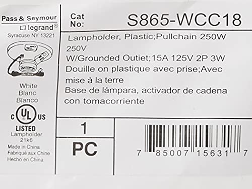 Pass & Seymour S865WCC18 250W 250V Medium Base A26 Lampholder thumb #2