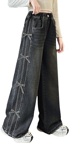Jean baggy fille style coréen avec nœuds pour ado look tendance collège
