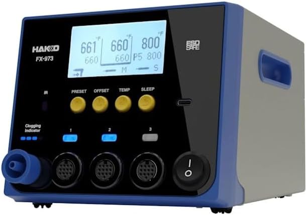 Hakko FX973-010 - Three Channel Rework Station with FX-9701 Iron and FR-4103 Gun Style Desoldering Tool, 120V
