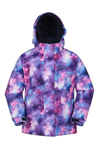 Mountain Warehouse Snowdrop bedruckte Kinder Skijacke - wasserdicht, integrierte Schneefang, abnehmbare Kapuze - für Snowboarding, Wintersport Dunkel Lila Kinder 140 DE (9-10 Jahre)