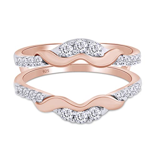 SAVEARTH DIAMONDS 1/3 ct. t.w Round Cut Lab Created Moissanite Diamond Chevron Enhancer Guard Ring In 14K Gold Over Sterling Silver Jewelry For Women (G-H Color, 0.33 Cttw)