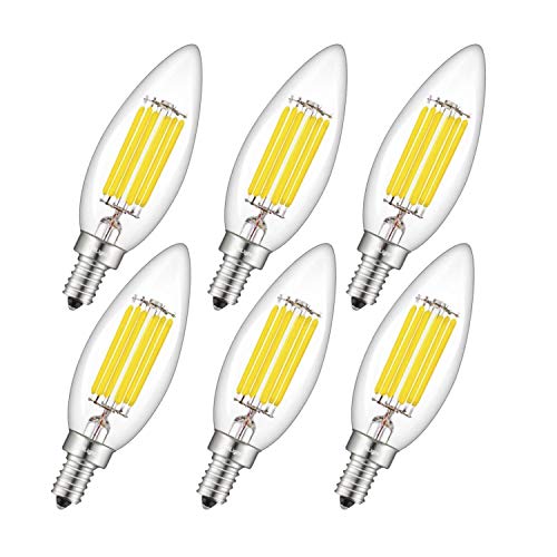 CRLight 6W 700LM LED Candelabra Bulb 4000K Daylight White 70W Equivalent Dimmable, Replace 12W Compact Fluorescent CFL Bulbs, E12 Base B10 Candle Torpedo Shape Bullet Top, 6 Pack
