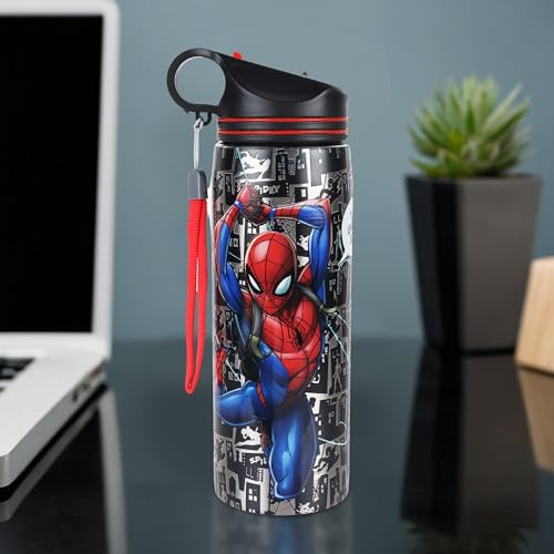 Image of Marvel Avengers Stainless Steel Sipper Water Bottle (700ml) - Cartoon Character Print, Leakproof & Durable, Single Wall Bottle for Boys, Girls, Kids & Adults | Gym, Office, School, College Use
