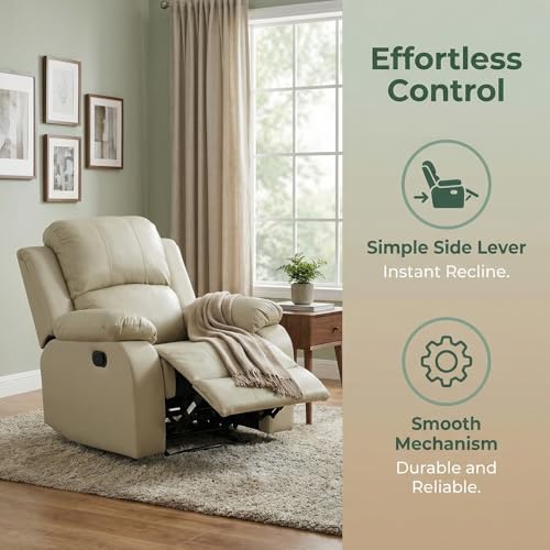 Image of Leather Manual Recliner Sofa Set, Adjustable Backrest Reclining Loveseat Sofa with Convertible Middle Coffee Table, Living Room Furniture Set, Recliner Chair for House, Home Theater, Beige