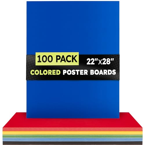 Image of Hygloss Large Colored Poster Board 22x28-100 Assorted Standard Color Bulk Pack - Red, Yellow, Green, Blue, Black - 10 Pt. Thickness Poster Board Paper - Posterboard Multipack 22 inch x 28 inch