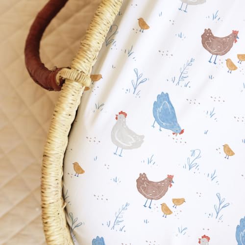 Image of Baby Bassinet Sheets for Boy, Girl (Farm Animals) 2-Pack - Fitted Bedside Bassinet Sheets - Buttery Soft Cotton Blend for Standard Mattress Pad - Compatible with Halo BassiNest