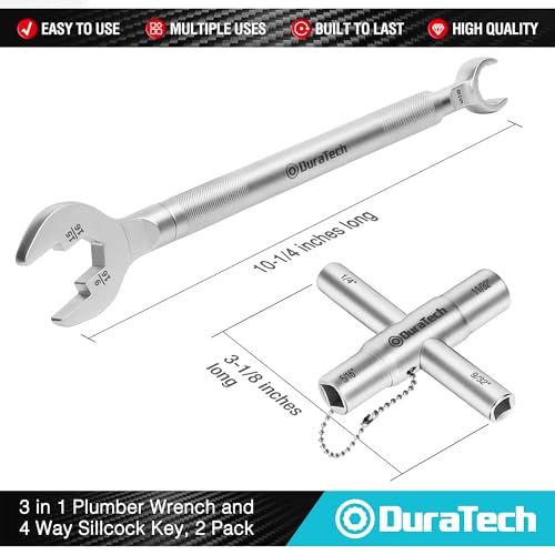 DURATECH 3-in-1 Plumber wrench & 4 Way Sillcock Key, 2-Pack, for Valve, Faucet nuts, and Spigots - Image 4