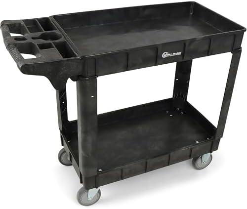 Simpli-Magic Simpli-Magic Rolling Utility Cart on Wheels, Heavy Duty with Ergonomic Handle, Deep Shelfs for Garage, Warehouse, Workshop, 600-Pound Capacity 40x33x17-Inch