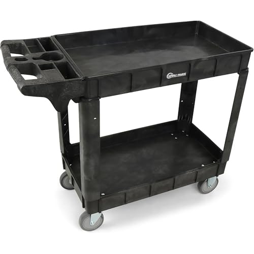 Simpli-Magic Rolling Utility Cart on Wheels, Heavy Duty with Ergonomic Handle, Deep Shelfs for Garage, Warehouse, Workshop, 600-Pound Capacity 40x33x17-Inch