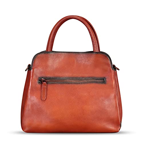 Image of Genuine Leather Handbag for Women Hand Painted Leather Top Handle Satchel Handmade Crossbody Purse
