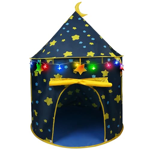LotFancy Play Tent for Boys, with Star Lights and Storage Carrying Bag, Pop Up Play Tent House for Kids Toddlers, Indoor and Outdoor Use, Foldable, Portable, Blue