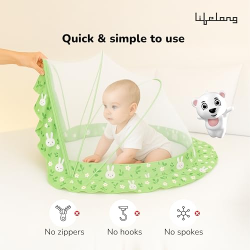 Image of Lifelong Cozy Baby Mosquito Net for Bed|Umbrella Design with Premium Honeycomb Mesh | Portable Foldable Canopy for Infant & Kid Protection|Soft, Breathable,Safe Fabric | 0-2 Years, 90x60x45 (LLCMNK01)