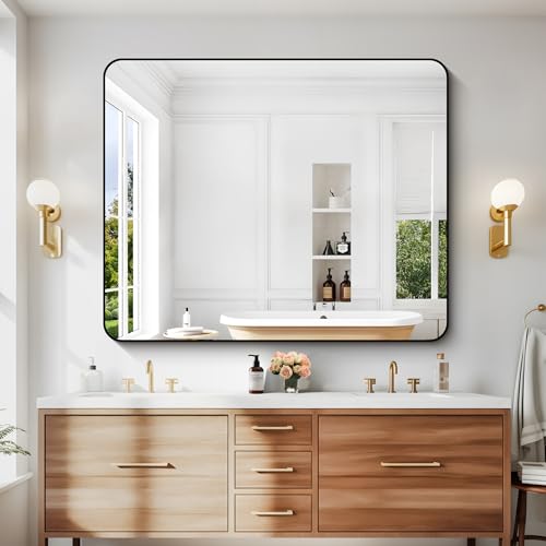 Image of DESBING 40 inch x 48 inchBathroom Mirror, Matte Black Wall Mirror with Metal Frame, Decorative Rectangular Vanity Mirror for Bedroom Bathroom Living Room Entryway (Horizontal /Vertical)