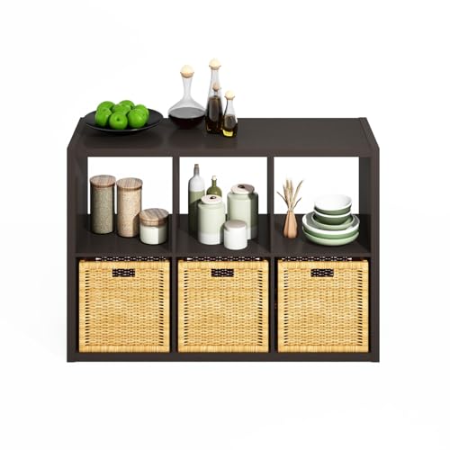 Image of Furinno HERMITE 6-Cube Kitchen Island, Extra Thick Coffee Bar, Dark Oak