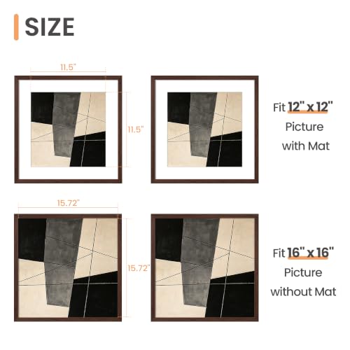Image of upsimples 16x16 Picture Frame, Display Pictures 12x12 with Mat or 16 x 16 Without, Wall Hanging Square Frames, Brown, 1 Pack