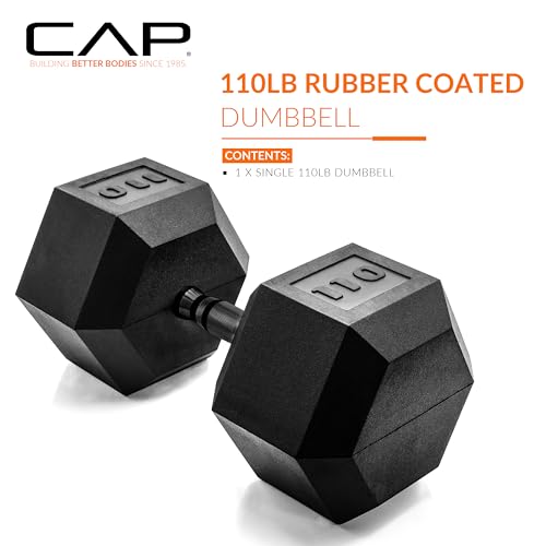 Image of CAP Rubber Coated Dumbbell Weights, Free Weights for Home Gym Strength Training, Anti-Roll Hex Dumbbells with Black, Chrome & Comfort Grip Handles, Singles