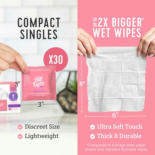 Image of Stall Mates Feminine Fresh - Flushable Wipes, Individually Wrapped Cleansing Travel Friendly PH balanced Unscented with Sunflower, Rosemary and Aloe (30 on-the-go singles)