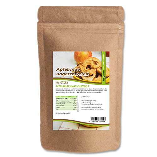 Mynatura Apfelringe getrocknet, ungeschwefelt I Naturbelassen I Backen I Apfel I Snack I Müsli I Vegan I Beutel (1x 1000g)