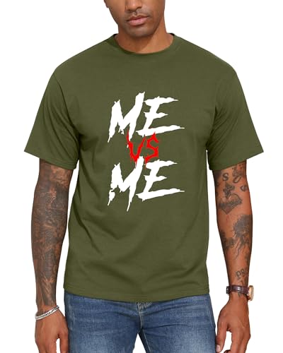 Mens Graphic T Shirts ME VS ME Print Short Sleeve Slogan Print Summer Top 100% Cotton Casual Tees for Men ArmyGreen