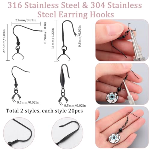 SUNNYCLUE 1 Box 40Pcs Black French Earring Hooks with Pinch Bails Clasp Stainless Steel Earring Hooks Bulk Ear Wire Fishhook Earwires Earrings Findings for jewellery Making DIY Dangle Earrings - Image 2