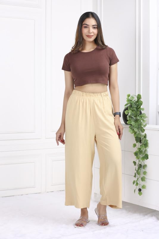Image of Mlada Rayon Palazzo Pants for Women | Palazzo Pant for Women | Palazzo for Office Wear | Mid Rise Palazzo Pants | Regular Fit Palazzo Pants for Women | Relaxed Palazzo Pants | Solid Palazzo Pants