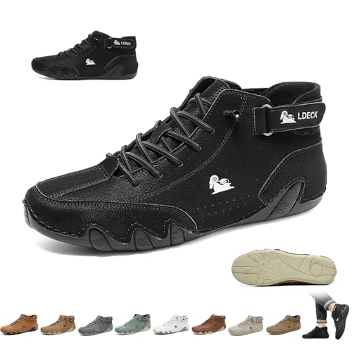 Italienische handgefertigte Leder-Beck-Schuhe for Herren, hohe Outdoor-Stiefel, rutschfest, leicht, bequem, Unisex, for Wandern, Camping und Autofahren, ganzjährige Chukka-Stiefel(Schwarz,42 EU)