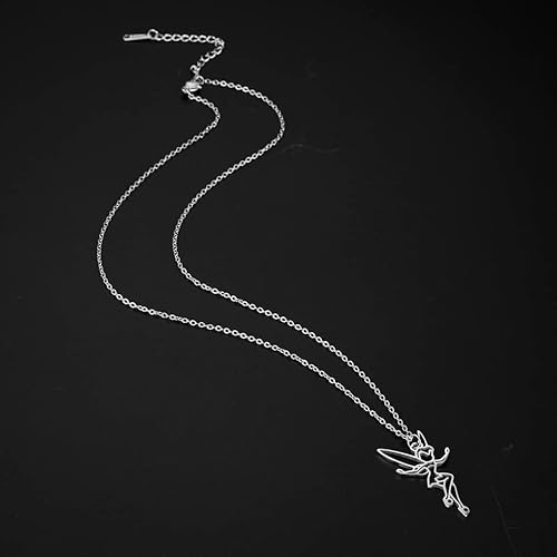 Eueavan Princess Wendy Tinkerbell Pendant Necklace Fairy Pixie Angel Trendy Exquisite Magical Dancer Ballet Choker Jewelry Fairy Tale Quote Girls Women Teens (Silver) #TOP4