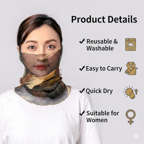 Image of Women's Scarf | Stole For Woman | Collar Scarf For Women Stylish | Stall For Womens | Border Print Face Cover Head Wrap | Boho|Beach|Multicolor|18 x 40cm | Pack Of 1