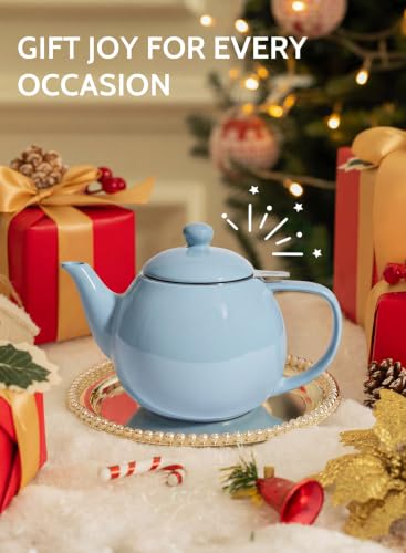 Image of Sweese Porcelain Teapot 27 oz with Infuser for Loose Leaf Tea, Bluish Grey